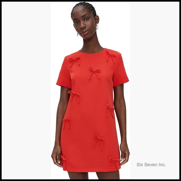 Polyester Mini Dress with Bow Appliques Hidden Back Zip